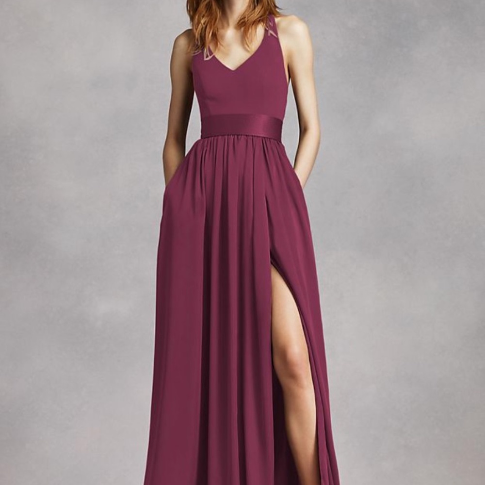 Vera Wang V Neck Halter Gown with Sash